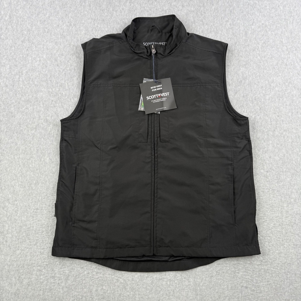 SCOTTeVEST RFID Travel Vest Mens Large Black 26 Pockets Teflon Water Repellent